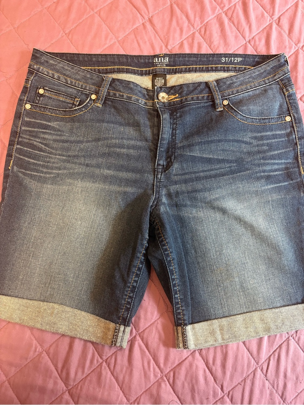 a.n.a Medium Wash Rolled-Hem Denim Bermuda Shorts - Blue